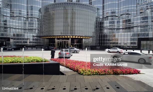 Picture shows the entrance of Dubai's Armani hotel at the Gulf emirate's Burj Khalifa tower on April 27 just before its glitzy opening ceremony. The...