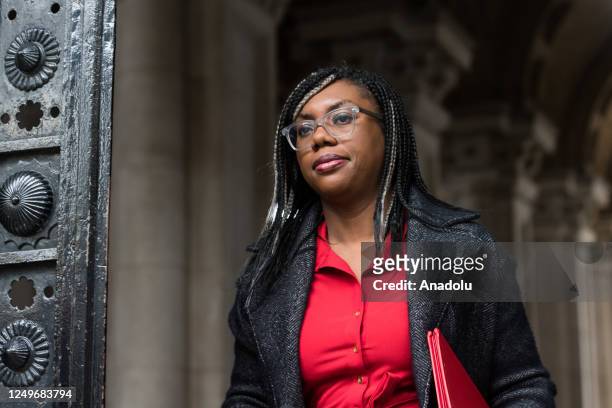 Secretary of State for International Trade and President of the Board of Trade, Minister for Women and Equalities Kemi Badenoch arrives in Downing...
