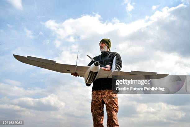 An aerial reconnaissance man demonstrates the operation of a Ukrainian Furia drone on the Zaporizhzhia direction, Zaporizhzhia Region, southeastern...