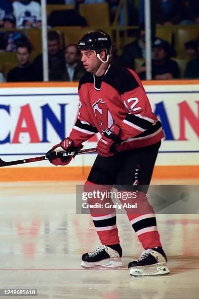 Bill Guerin of the New Jersey Devils skates against the Toronto Maple Leafs during NHL game action on February 17, 1994 at Maple Leaf Gardens in...