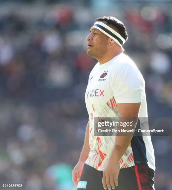 Saracens' Mako Vunipola during the pre-match warm-up during the Gallagher Premiership Rugby match between Saracens and Harlequins at Tottenham...