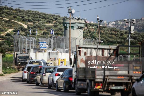 Heavy traffic congestion at an Israeli military checkpoint in the occupied West Bank. The Israeli army forces set many roadblocks in the northern...