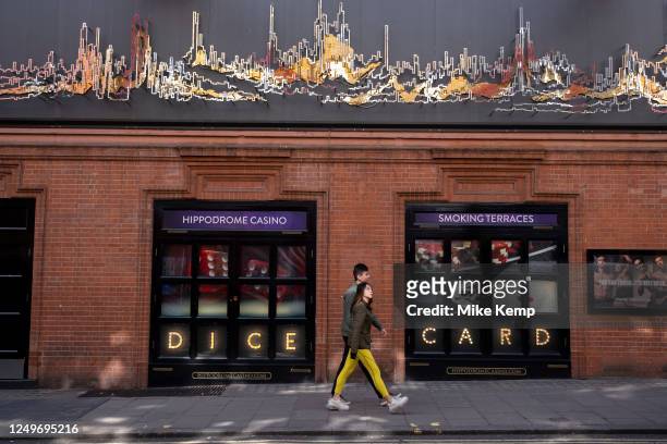 Side windows offering dice and card games along with smoking terraces at the Hippodrome Casino, Leicester Square on 27th March 2023 in London, United...