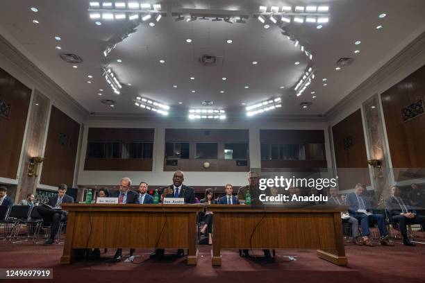 Undersecretary for Defense Michael McCord , Secretary of Defense Lloyd Austin , Chairman of the Joint Chiefs of Staff General Mark Milley participate...