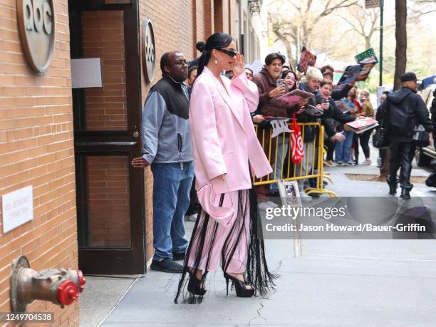 Katy Perry is seen arriving to 'The View' on March 28, 2023 in New York City.