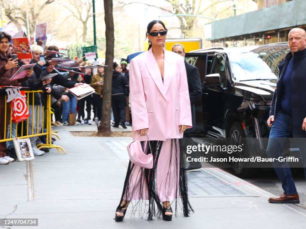 Katy Perry is seen arriving to 'The View' on March 28, 2023 in New York City.