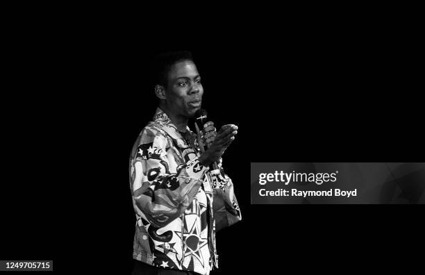 Comedian Chris Rock performs at the Regal Theater in Chicago, Illinois in April 1993.