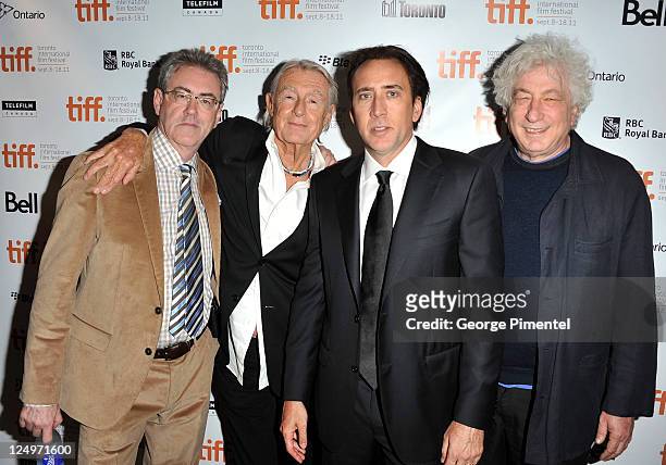 Director/CEO of TIFF Piers Handling, director Joel Schumacher, actor Nicolas Cage and executive producer Avi Lerner arrive at "Trespass" Premiere at...