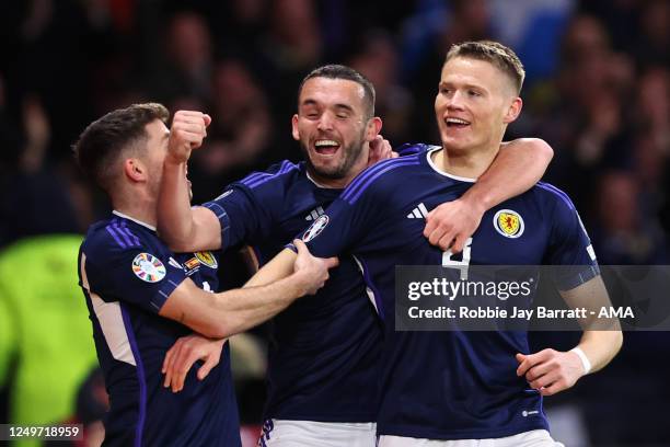 Scott McTominay of Scotland celebrates after scoring a goal to make it 1-0 during the UEFA EURO 2024 qualifying round group A match between Scotland...