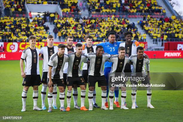 The German players in the official group photo during the International Friendly match between U21 Romania and U21 Germany at Municipal Stadium on...