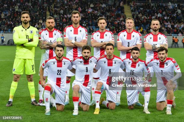 Georgian national team poses during the UEFA EURO 2024 qualifying round group A match between Georgia and Norway at Batumi Stadium on March 28, 2023...