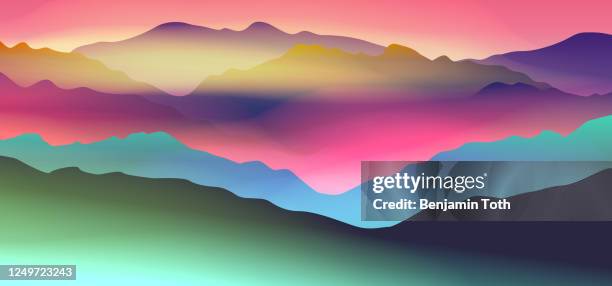 dawn above mountains - dramatic mountain stock illustrations