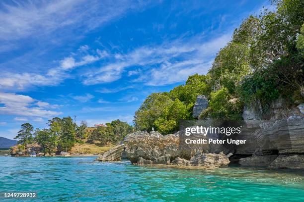 rock formations know as the pancake rocks at the town of raglan,waikato,north island,new zealand - hamilton new zealand stock pictures, royalty-free photos & images