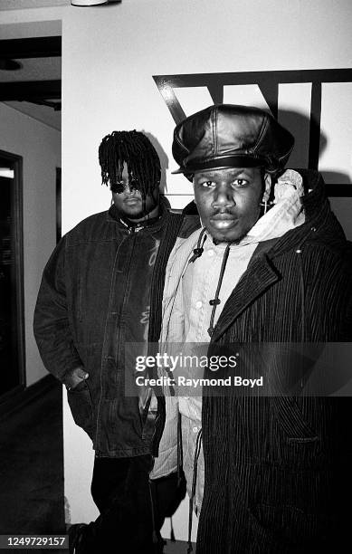 Rapper Prince Be and DJ Minutemix of PM Dawn poses for photos at WJPC-FM radio in Lansing, Illinois in February 1993.