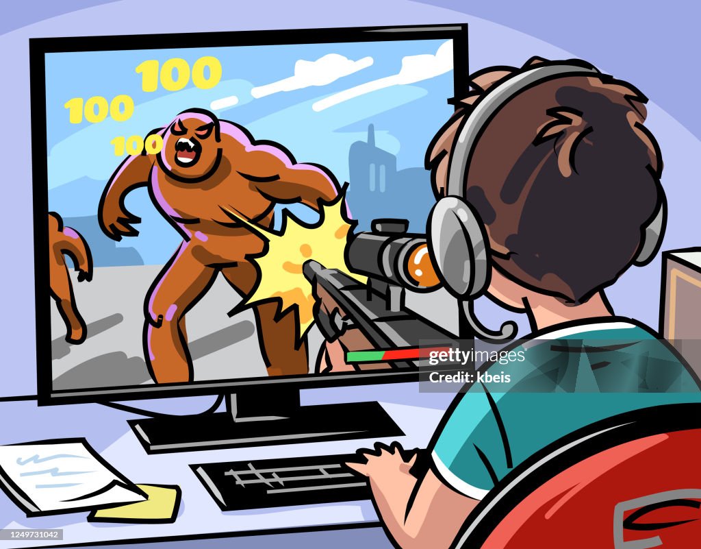 Agressive Computer Games Boy Playing Violent Video Game High-Res Vector Graphic - Getty Images