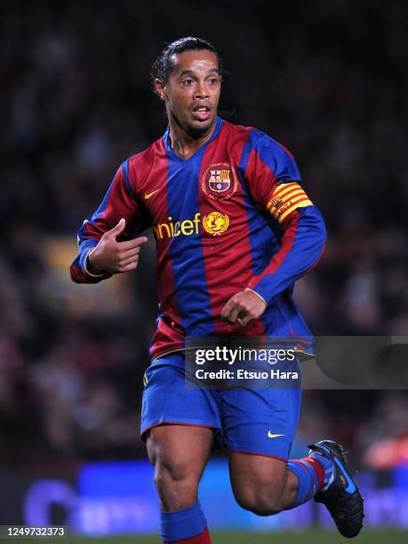 Ronaldinho of Barcelona in action during the La Liga match between Barcelona and Villarreal at the Camp Nou on March 9, 2008 in Barcelona, Spain.