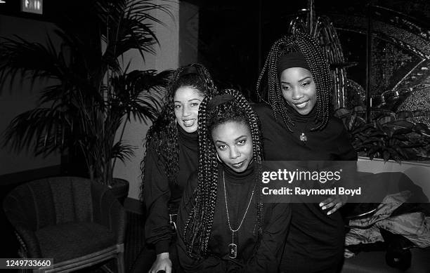 Singers Tonya Kelly, Joi Marshall and Di Reed of Jade poses for photos at the Hyatt Regency Milwaukee in Milwaukee, Wisconsin in May 1993.