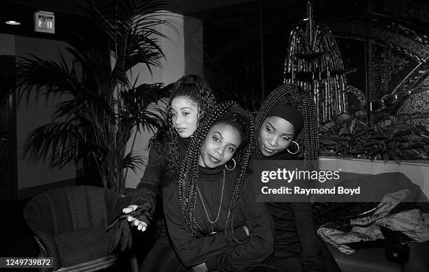 Singers Tonya Kelly, Joi Marshall and Di Reed of Jade poses for photos at the Hyatt Regency Milwaukee in Milwaukee, Wisconsin in May 1993.