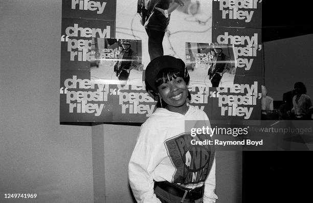 Singer Cheryl Pepsii Riley poses for photos at the Warner Elektra Atlantic Distribution branch in Bensenville, Illinois in July 1993.