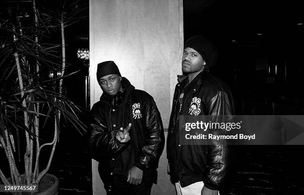 Professor Griff and rapper Society poses for photos at Hotel Nikko in Chicago, Illinois in March 1993.