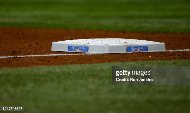 General view of third base in the sixth inning during the spring training game between the Texas Rangers and the Kansas City Royalsat Globe Life...