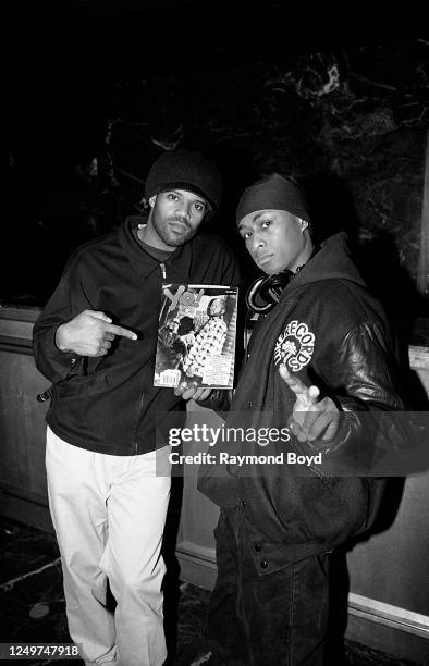 Professor Griff and rapper Society poses for photos at Hotel Nikko in Chicago, Illinois in March 1993.