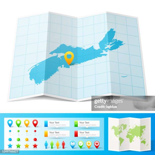 nova scotia map with location pins isolated on white background - halifax nova scotia stock illustrations