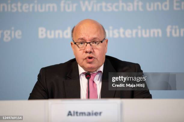 German Economy Minister Peter Altmaier gives a statement to the media with Dietmar Hopp, CEO of Covid-19 vaccine developer CureVac on June 15, 2020...