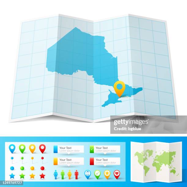ontario map with location pins isolated on white background - toronto map vector stock illustrations