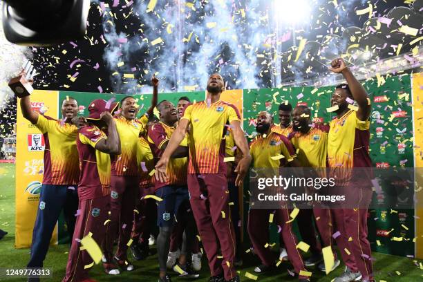 West Indies are the series winners during the 3rd KFC T20 International match between South Africa and West Indies at DP World Wanderers Stadium on...