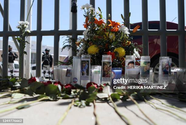 Makeshift altar is seen during a protest outside an immigration detention center in Ciudad Juarez, Chihuahua state, Mexico, on March 28, 2023.