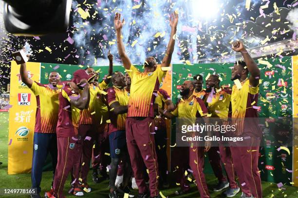 West Indies are the series winners during the 3rd KFC T20 International match between South Africa and West Indies at DP World Wanderers Stadium on...
