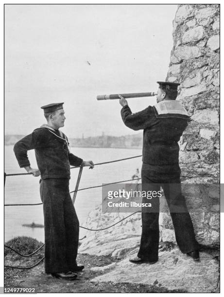 antique photograph of british navy and army: on duty - vintage sailor stock illustrations