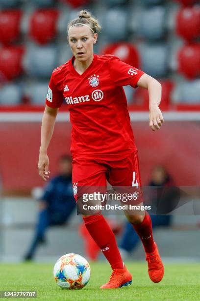 Kristin Demann of Bayern Muenchen controls the ball during the Flyeralarm Frauen Bundesliga match between FC Bayern Munich Women's and FF USV Jena...