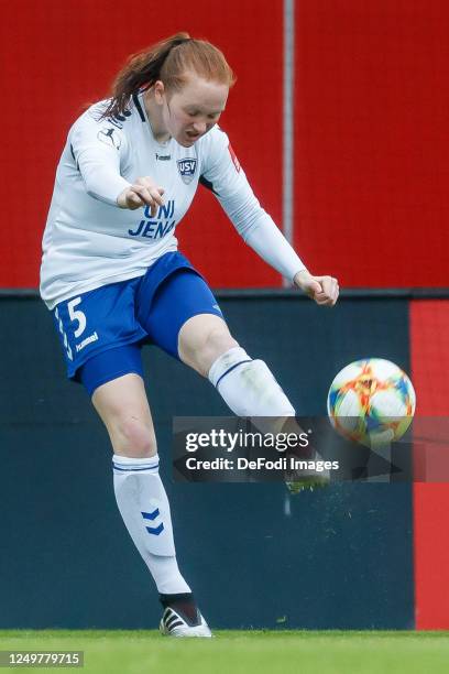 Svenja Paulsen of FF USV Jena controls the ball during the Flyeralarm Frauen Bundesliga match between FC Bayern Munich Women's and FF USV Jena...