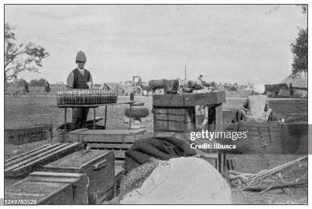 stockillustraties, clipart, cartoons en iconen met antieke foto van britse marine en leger: een indische schweppe - kolonialisme