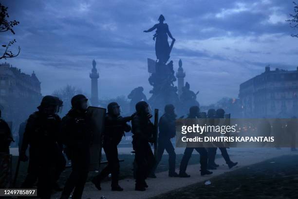 People participate in a demonstration in Paris, France, on Mar. 28, 2023. Hundreds of thousands take part in a new day of strikes and protests two...