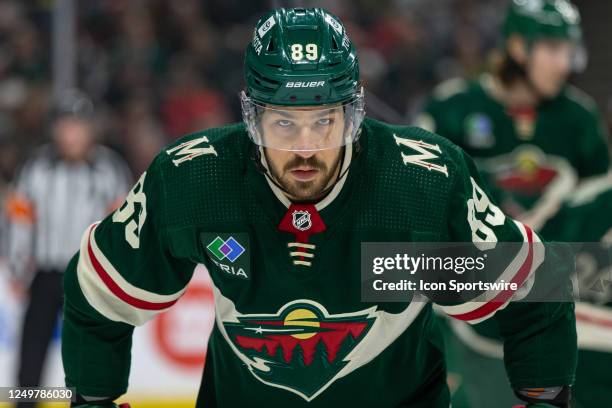 Minnesota Wild center Frederick Gaudreau looks on during the NHL game between the Washington Capitals and Minnesota Wild, on March 19th at the Xcel...