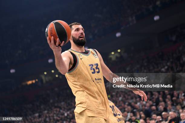 Nikola Mirotic of FC Barcelona reacts during the 2022/2023 Turkish Airlines EuroLeague match between Partizan Mozzart Bet Belgrade and FC Barcelona...