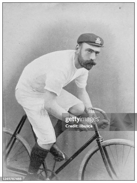 antique photograph of british navy and army: bicycle race navy champion - vintage bicycle stock illustrations