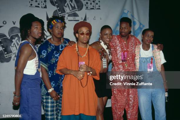 American hip hop group Arrested Development attend the 1st Annual MTV Movie Awards, held at Walt Disney World in Burbank, California, 5th June 1992.