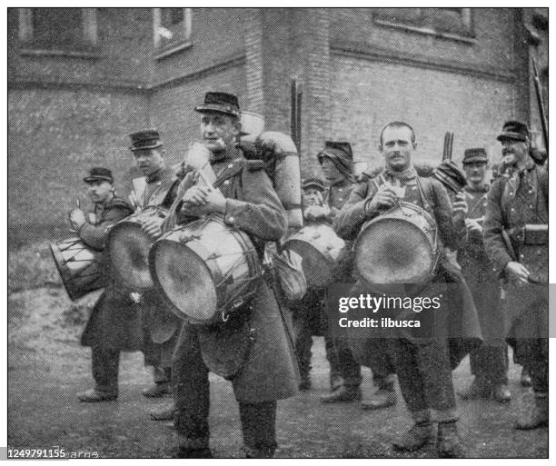 antique photograph of british navy and army: drummers and buglers - wind instrument stock illustrations