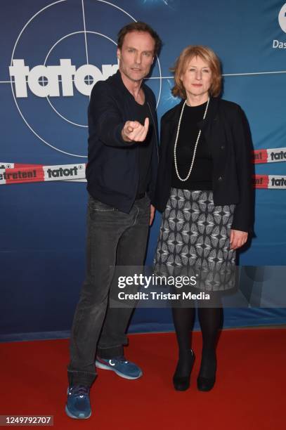 Mark Waschke and Corinna Harfouch attend the "Tatort: Nichts als sie Wahrheit" photocall at Delphi Filmpalast on March 28, 2023 in Berlin, Germany.