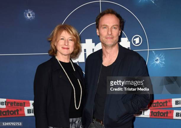 Corinna Harfouch and Mark Waschke attend the "Tatort: Nichts als sie Wahrheit" photocall at Delphi Filmpalast on March 28, 2023 in Berlin, Germany.