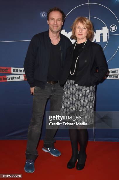 Mark Waschke and Corinna Harfouch attend the "Tatort: Nichts als sie Wahrheit" photocall at Delphi Filmpalast on March 28, 2023 in Berlin, Germany.