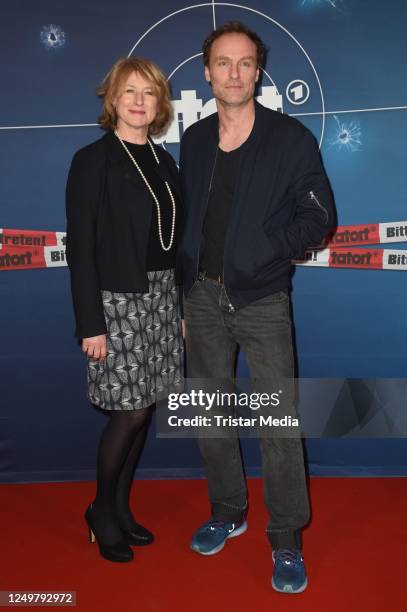 Corinna Harfouch and Mark Waschke attend the "Tatort: Nichts als sie Wahrheit" photocall at Delphi Filmpalast on March 28, 2023 in Berlin, Germany.