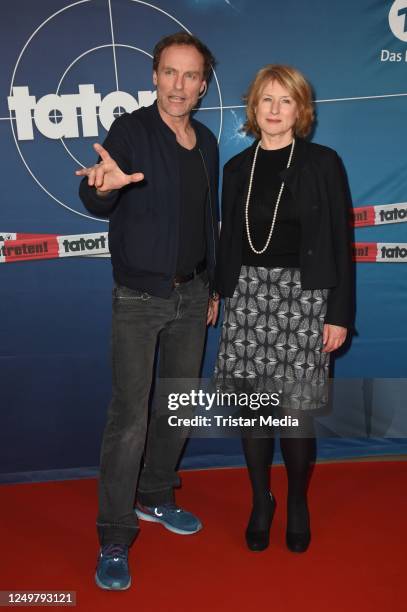 Mark Waschke and Corinna Harfouch attend the "Tatort: Nichts als sie Wahrheit" photocall at Delphi Filmpalast on March 28, 2023 in Berlin, Germany.