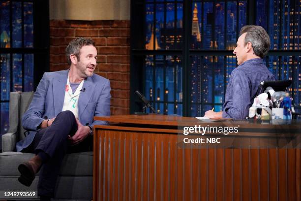 Episode 1410 -- Pictured: Actor Chris O'Dowd during an interview with host Seth Meyers on March 28, 2023 --