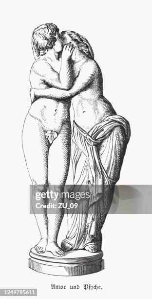 amor (amor) und psyche, griechische mythologie, holzstich, veröffentlicht 1868 - cupid stock-grafiken, -clipart, -cartoons und -symbole