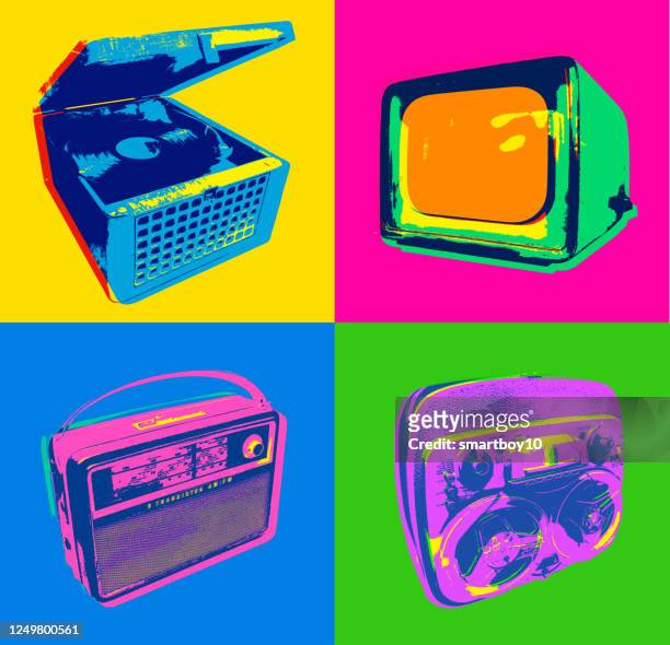 レトロアイコン - 1960年代 - 携帯テレビ点のイラスト素材／クリップアート素材／マンガ素材／アイコン素材
